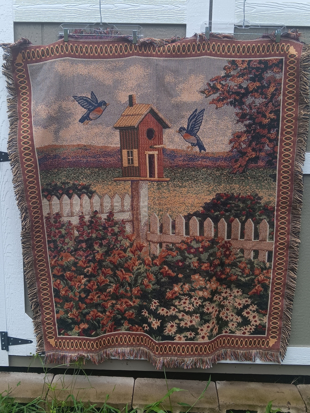 American Weavers Birdhouse Bluebirds Tapestry Throw Blanket With Fringe 60X48